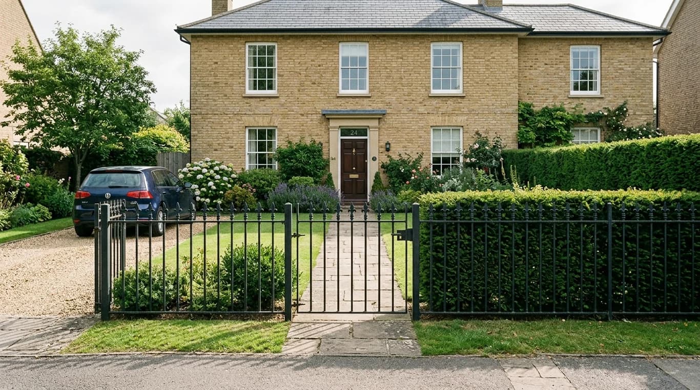 Clipped Hedge & Estate Railing