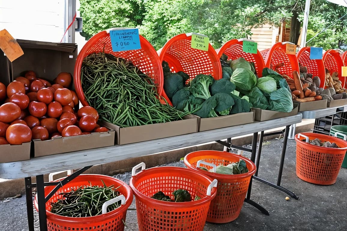The same market stall photo upscaled 4×, with sharper detail